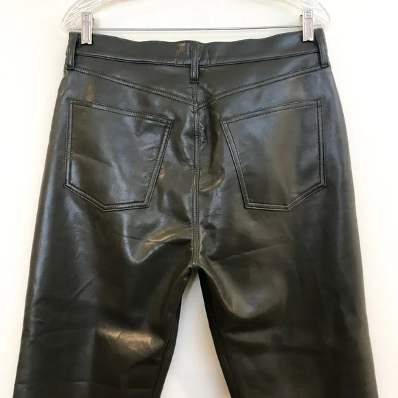 AGOLDE 100% Recycled Leather 90's Pinch Waist Green Straight Leg Pants 31 NWT - Picture 9 of 12